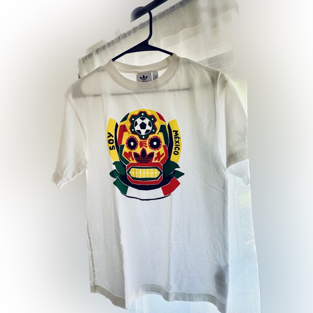 Adidas, Small, White T-shirt with logo.